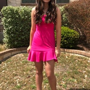 Teeze Me Hot Pink Formal Short Dress Spaghetti Straps Size 1/2